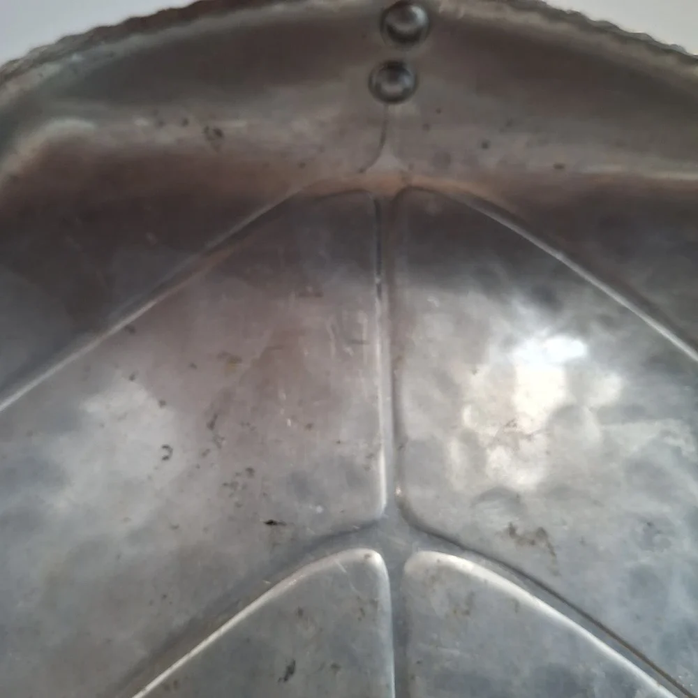 Vintage B.W. Buenilum Hand Hammered Aluminum Leaf Tray Dish Ring Handle Server